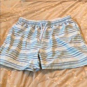 Blue Striped Unisex Swimming Short Bathing Trunks